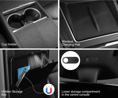 For Tesla Model 3/Y/YL Highland Juniper 2026 Center Armrest Hidden Storage Box Cup Holder Console Organizer Box Accessories