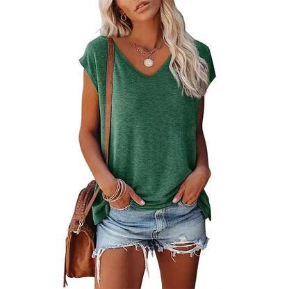 2026 Women's Summer Casual V Neck T Shirt Batwing Sleeve Loose Fit Tee Tops Solid Color Basic Blouse Plus Size T Shirt