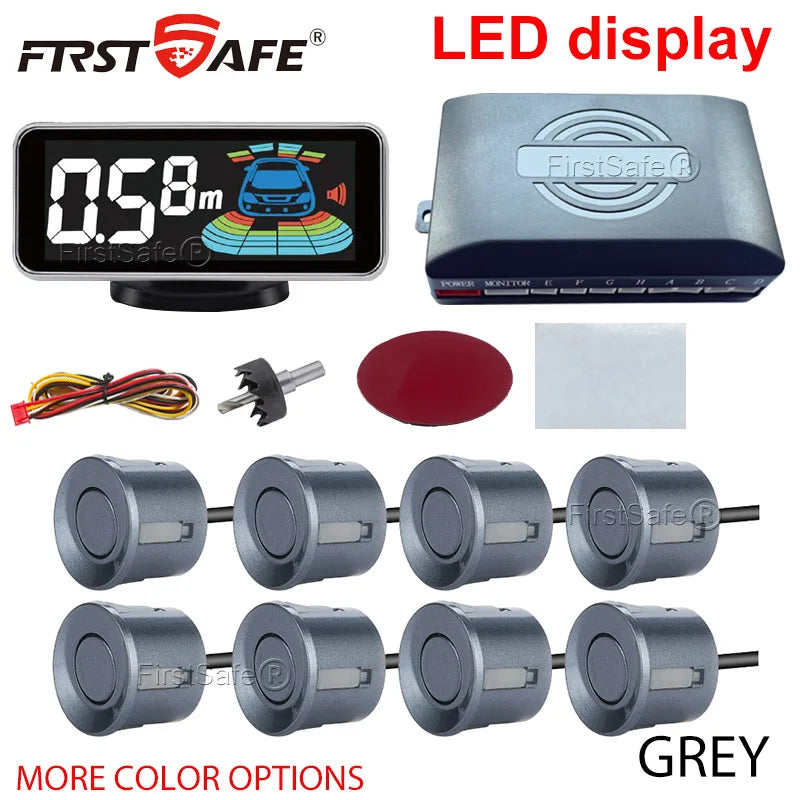 Backlight Multi Language Voice Broadcast LED Parking Display Reverse Radar Detector 4 Probes Universal Auto Safety Auxiliary Kit
