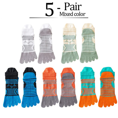 5 Pairs Sport Ankle Socks Toe Man Nylon Colorful Compression Quick-Drying Sweat-Absorbing Fitness Cycling Hiking 5 Finger Socks