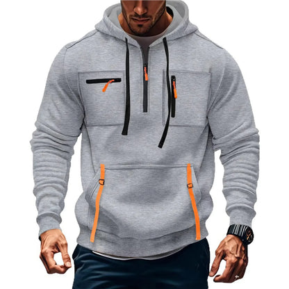 Men's Casual Sports Hoodie 2025 New Fashion Pocket Zipper Hooded Sweatshirt Solid Color Loose Coat Outdoor Running Streetwear