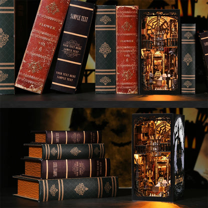 Book Nook Kit The Dark Family DIY Wooden Puzzle Gothic Style Halloween Bookshelf Dollhouse Model Bookend Building Home Dec