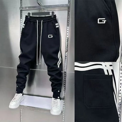 Trendy Men's New Embroidered Splicing Legged Casual Pants, Versatile, Stainproof, Solid Color Sports Pants, Elastic, Harun Stret
