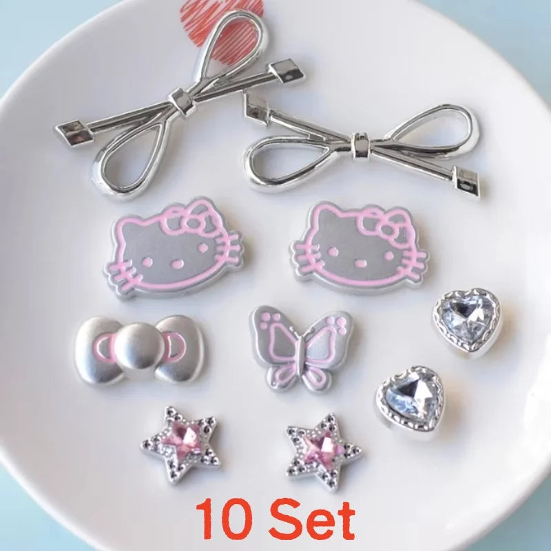 Hello Kitty Silvery Series Shoe Charms Set Girls Women Shoe Charms DIY Hole Shoes Detachable  Hole Shoes Slippers & Clogs