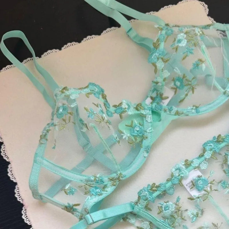 Sexy French Lingerie Set Floral Embroidery Sheer Mesh Bra with Soft Underwire Comfort Support for Large Bust CA S-XL MOYISU Bras