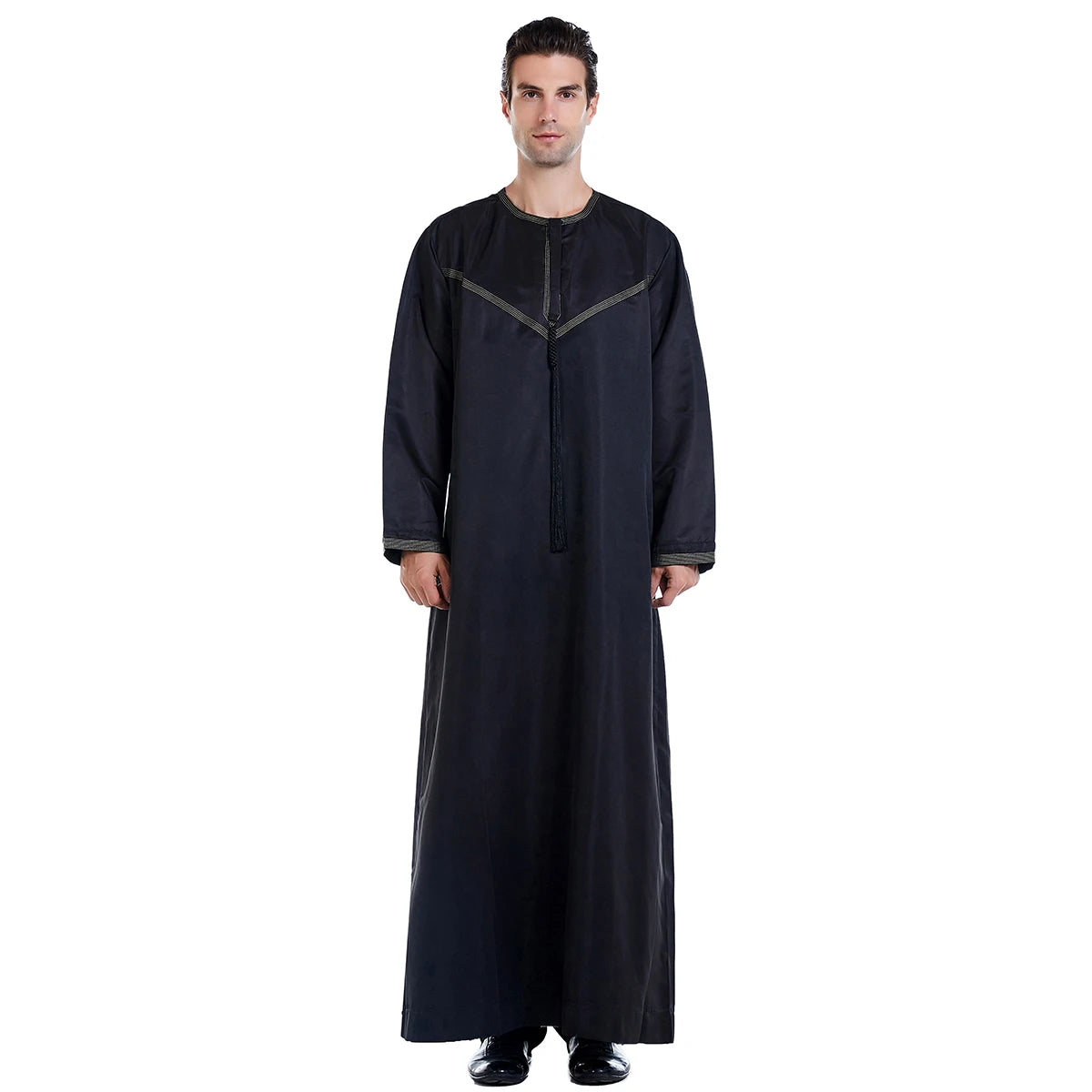 TH816 Men's Muslim Middle Eastern Men Long Sleeves Patchwork Round Collar Button Robe Ramadan Eid Jubba Thobe