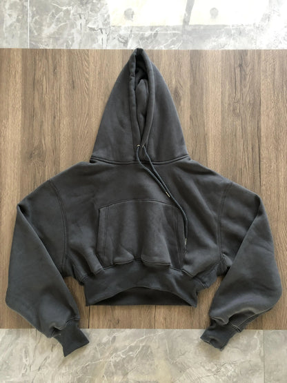 Basic Wear Black Charcoal Hoodies for Women Autumn Winter Loose Fleece Hooded Sweatshirts Streetwear Cropped Pullovers