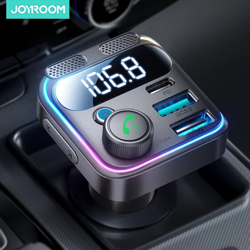 Joyroom Car Bluetooth 5.3 FM Transmitter 48W PD&QC 3.0 Car Charger Adapter Bluetooth & U Disk Dual Mics Hands-Free Calling
