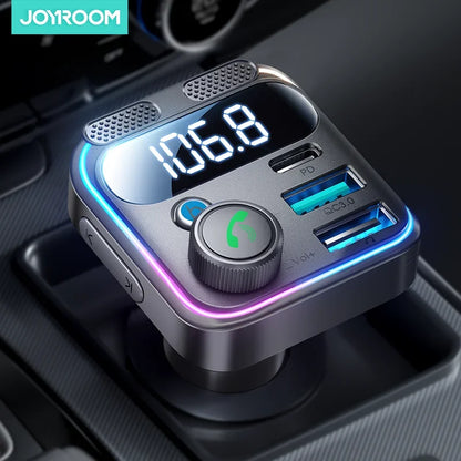 Joyroom Car Bluetooth 5.3 FM Transmitter 48W PD&QC 3.0 Car Charger Adapter Bluetooth & U Disk Dual Mics Hands-Free Calling