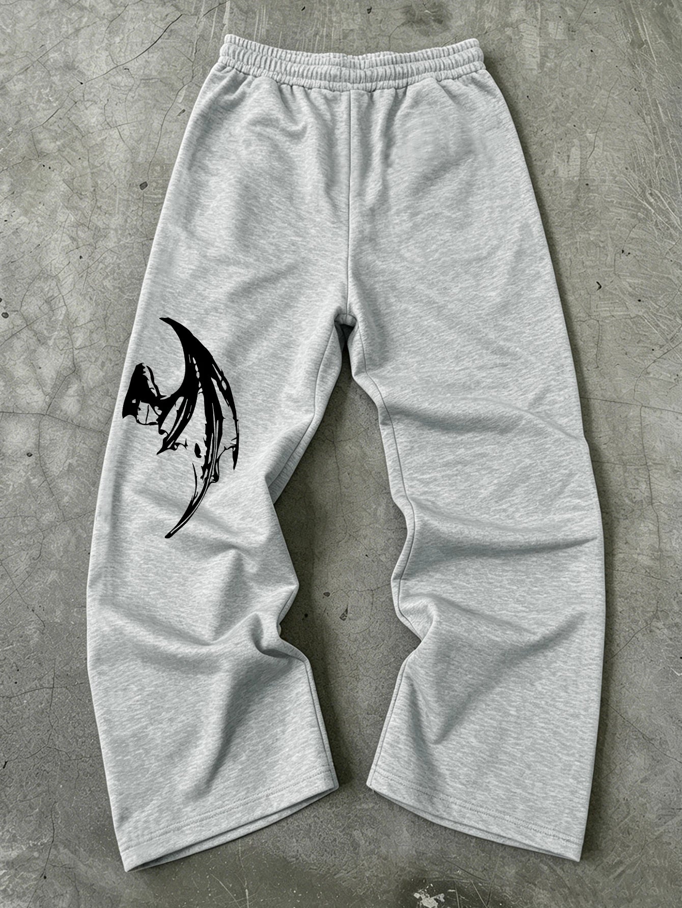 Mens Dark Gothic Spider Bat Wing Print Baggy Wide Leg Sweat Pants Loose Straight Drawstring Hip Hop Street Joggers
