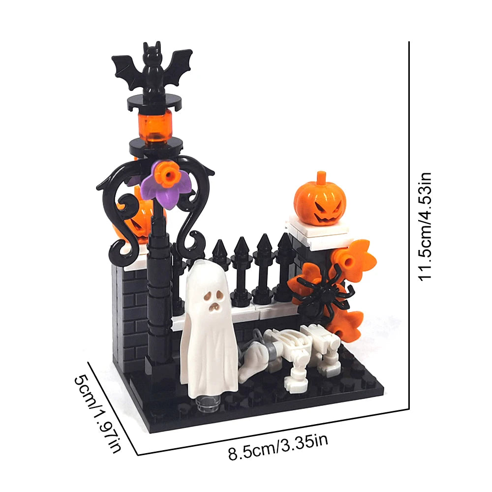 MOC Halloween Haunted House Building Block Toy Set DIY Assembly Horror Cemetery Scene Building Combination Party Decoration Gift
