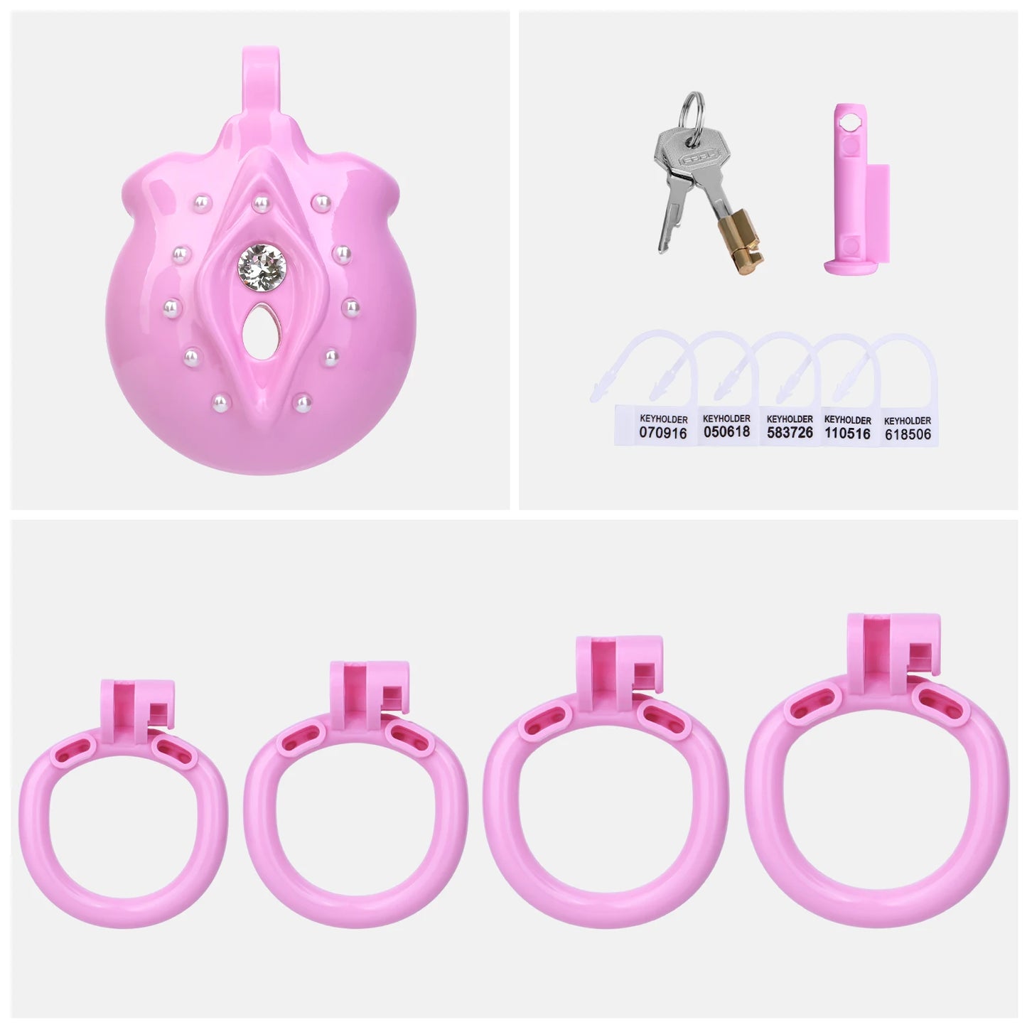 FRRK ABS Mini Clitoris Chastity Cage Three-Way Harness Belt Pearl Decor Intimate Restraint Wearable Gear For Adult 18+ Men