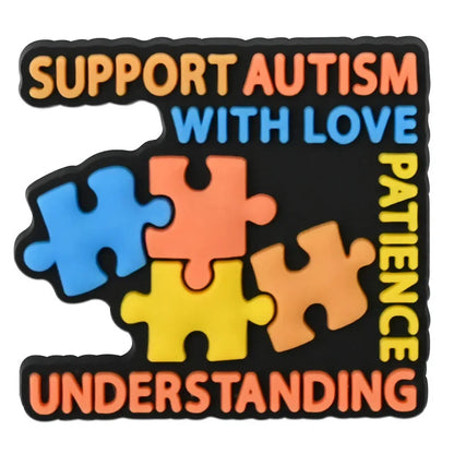 1-16Pcs Be Kind Autism Awareness Love Patience Understanding Pvc Garden Shoe Charms Buckle Kid Cartoon Accessories DIY Backpack