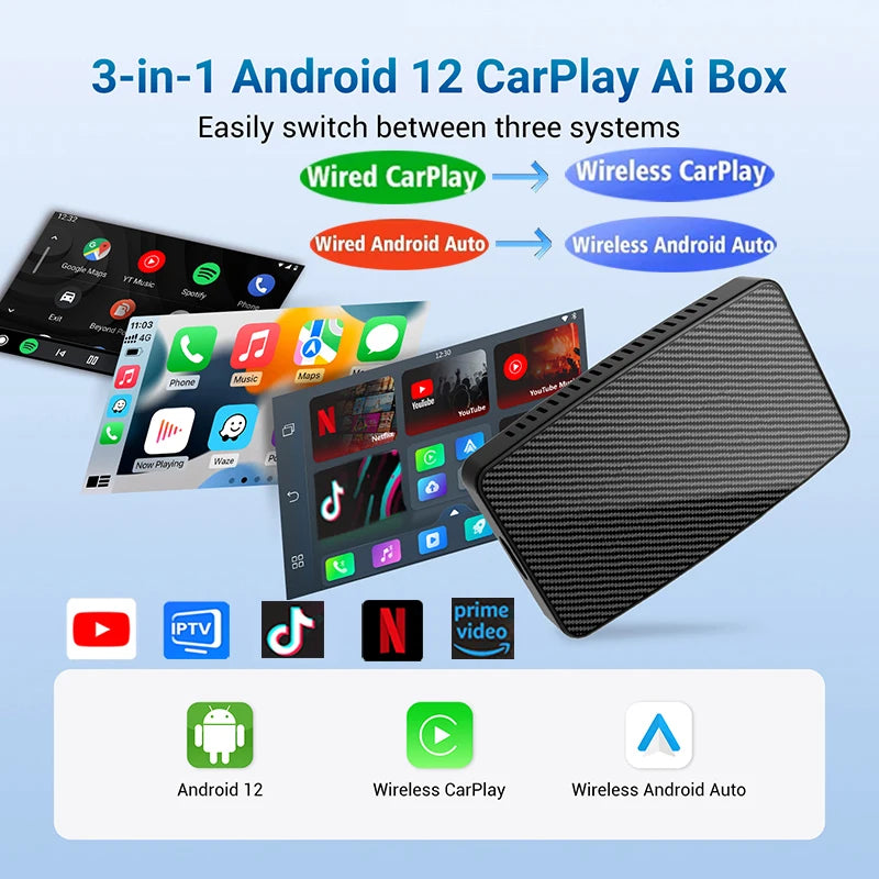 Ottocast Play2video Pro Ai Box Wireless CarPlay Android Auto Adapter Built in Youtube Netflix for Car with Wired Carplay