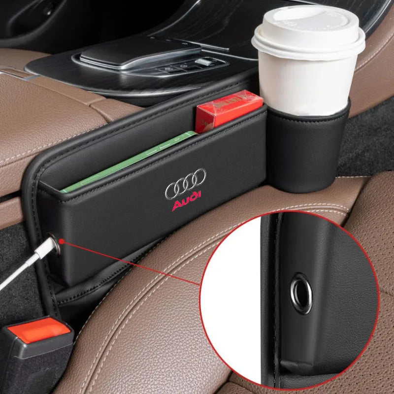 For Audi A3 A4 A5 A6 A7 A8 Q3 Q5 Q7 Q8 RS4 RS5 S3 S4 S5 TT Car Seat Crevice Storage Box Seat Gap Slot With Cup Holder Organizer