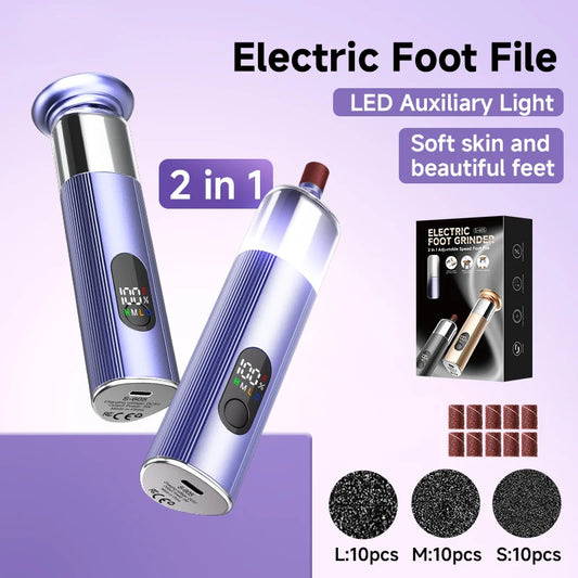 2-in-1 Electric Foot Grinder & Nail Grinder with 60 Sanding Discs Anti-Slip Striped Grip Aluminum Alloy Electric Callus Remover