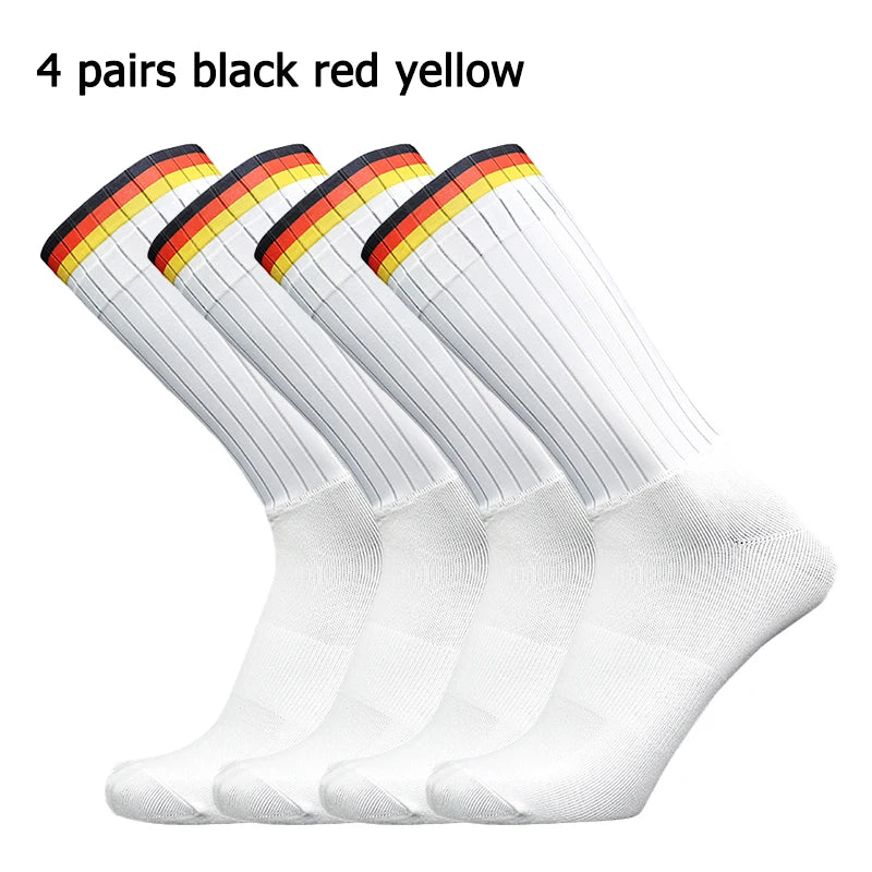 4 Pairs of Outdoor Sports Socks Breathable Lightweight Non-Slip Silicone Striped Cycling Running Socks