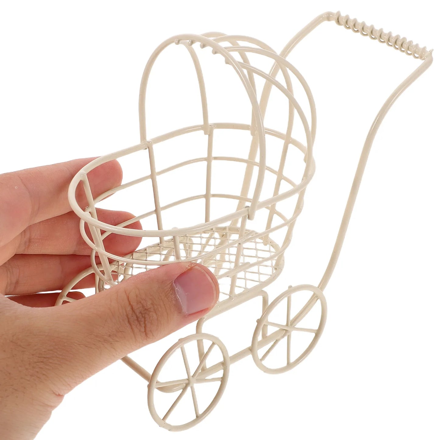 3Pcs Miniature Baby Carriage Stroller Metal Wire Fashion Baby Pram Accessories for Kids Dollhouse Living Room Furniture