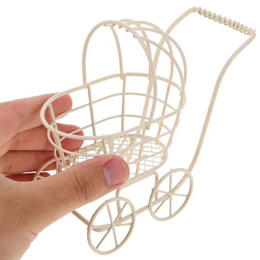 3Pcs Miniature Baby Carriage Stroller Metal Wire Fashion Baby Pram Accessories for Kids Dollhouse Living Room Furniture
