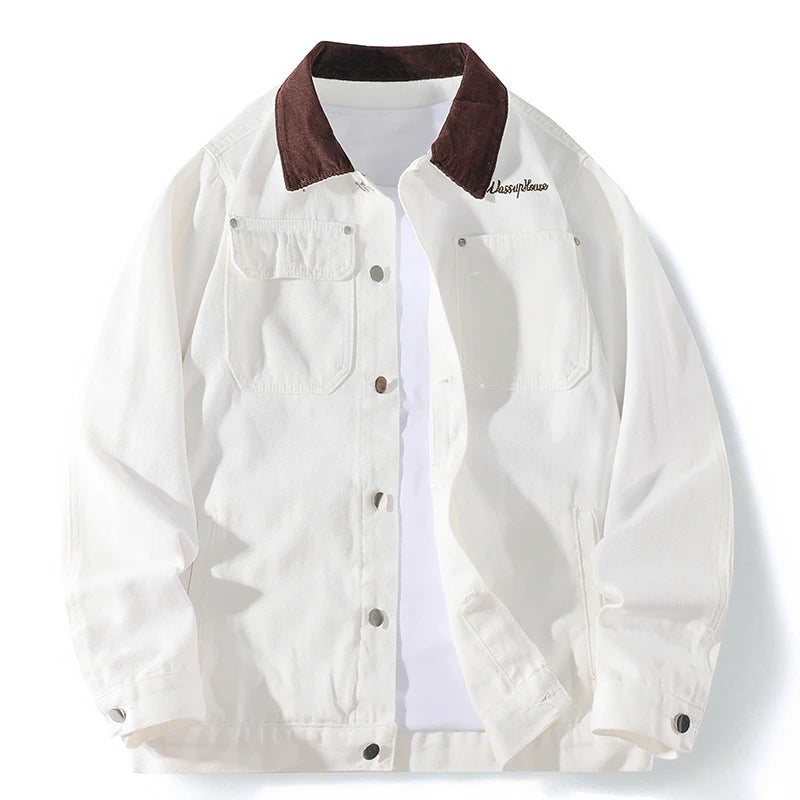 Men's Workwear Denim Shirt Spring Summer Fashion Breathable Cotton Blend Contrast Collar Loose Top Street Urban Commuter Wear