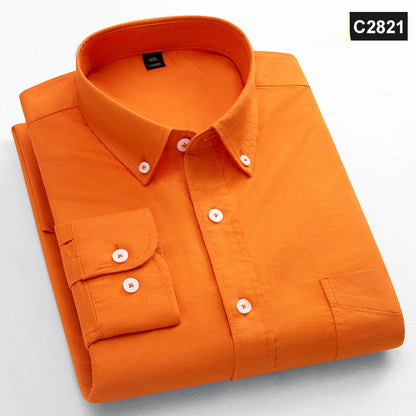 Classic Fit Fashion 100% Cotton Long-Sleeve Shirt for Men Single Pocket Slim Fit Casual Top Soft Oxford Solid Color Office Cloth