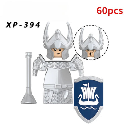 KT1051 Gondor Medieval Knight Building Blocks Figures Lancer Archer Soldier Minifigures With Helmet DIY Bricks Toys For Gift