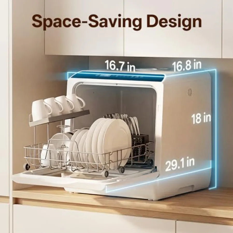 Portable Countertop Dishwashers, Compact Dishwashers with 5L Built-in Water Tank Inlet Hose, 5 Washing Programs, Baby Care, Air