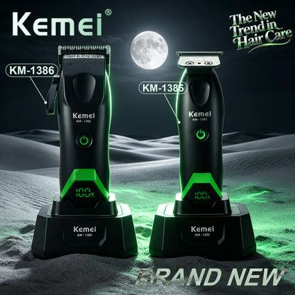 Kemei Professional Hair Clipper LED Display Trimmer Charging Base Hair Care Appliance Adjustable Clipper for Men KM-1385 KM-1386