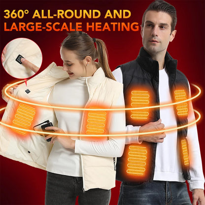 15 Areas Heated Vest Men Women Down Heated Jacket Intelligent USB Electric Heating Thermal Heated Vest Winter Casual Warm Coat