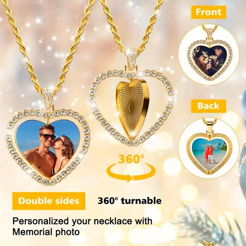 Double-Sided Customised Photo Necklace - Comes With a Personalised Hip-Hop Chain Pendant Customisable Photo Necklace