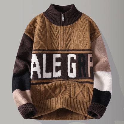 Autumn/winter Fashion Trend Retro Sports Thickened Warm Knitted Sweater Men's Loose Comfortable Large Size High Quality Sweater