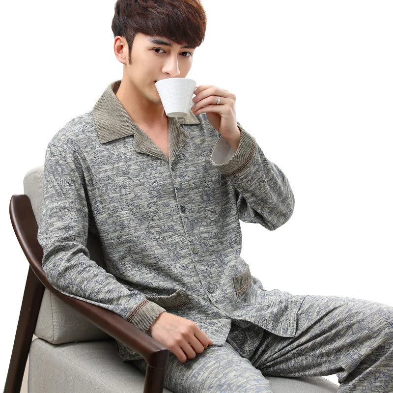 Pajamas Men's Spring and Fall Winter 100% Cotton Long-Sleeved Large Size Leisure Sleepwear Homewear Plaid Nightwear Loungewear