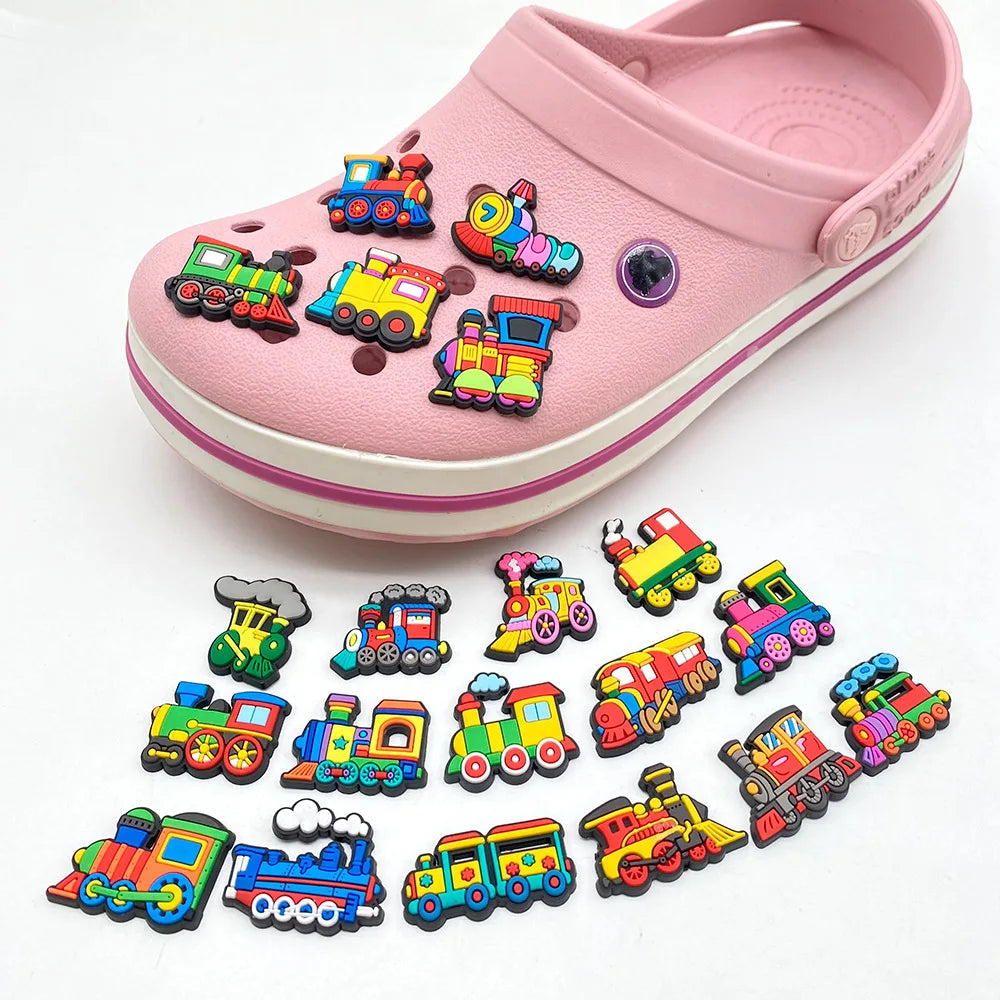 Cute little train Good Quality Shoes Charms 5-100PCS PVC DIY Shoe bag Accessories For enthusiasts Wristband Kids Party Gifts