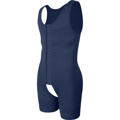 Men's Sleeveless Compression Shapewear Bodysuit Tummy Control Slimming Vest 3-Row Hooks Open Crotch Underwear for Daily Wear