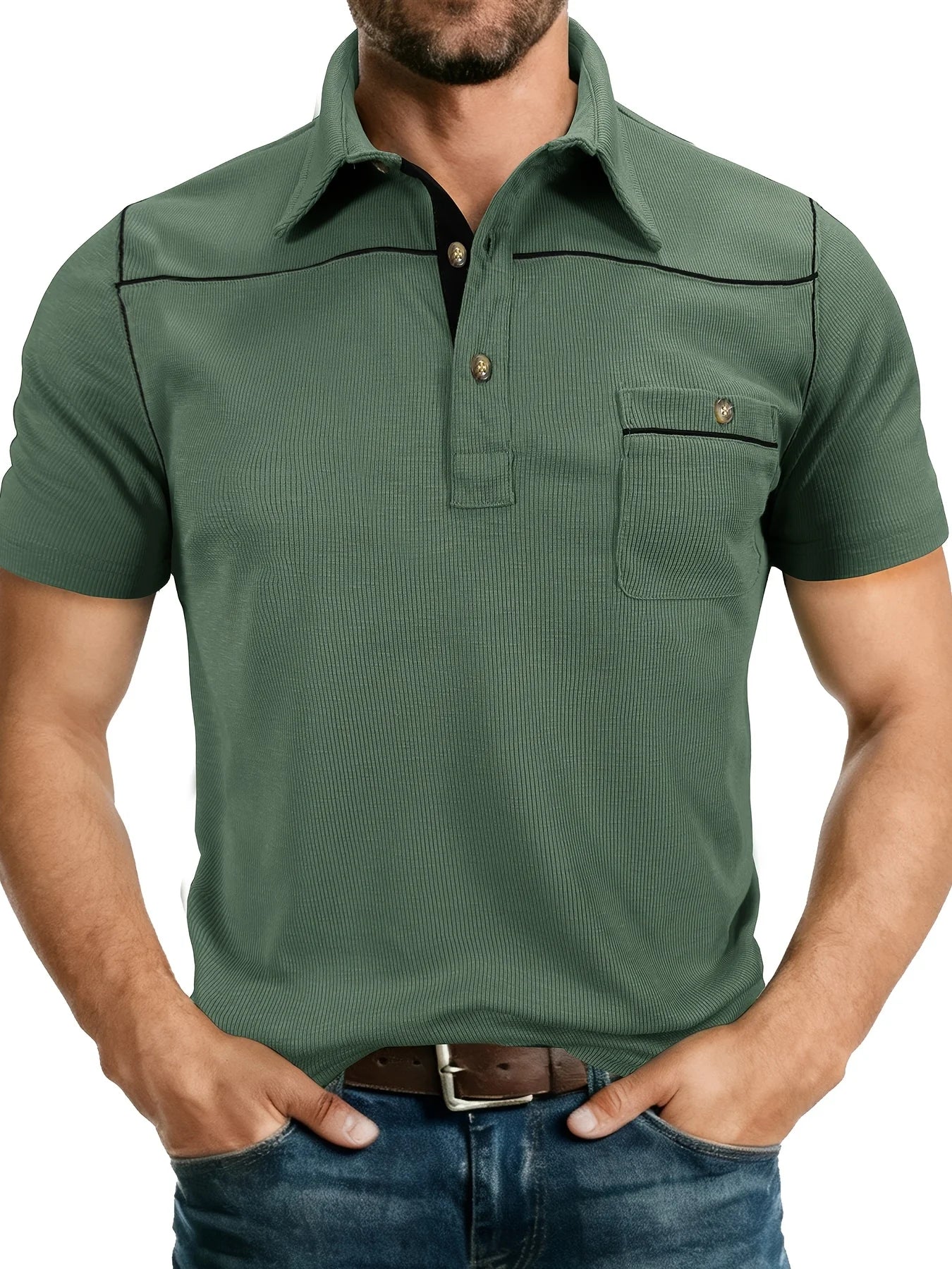 Plus Size Men's Polo Shirt 2026 Summer Fashion Vacation Casual Collared Solid Color Henley T-Shirt Pullover Top