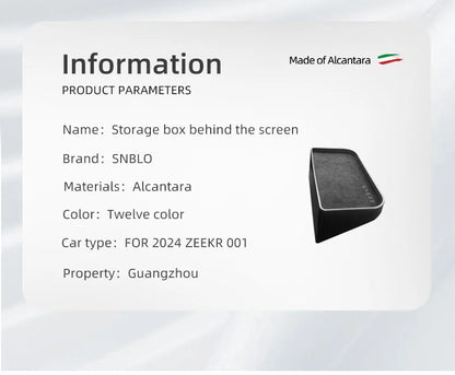 For Zeekr 001 2024 Storage Box Behind The Central Control Screen Navigation Screen Storage Alcantara suede Car Accessories
