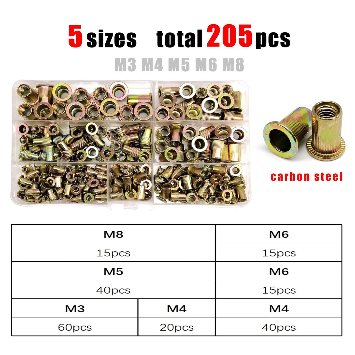 1 Box M3 M4 M5 M6 M8 US Coarse Thread UNC 304 A2-70 Stainless Steel Carbon Steel Aluminum Flat Head Rivet Nut Rivnut Set Kit