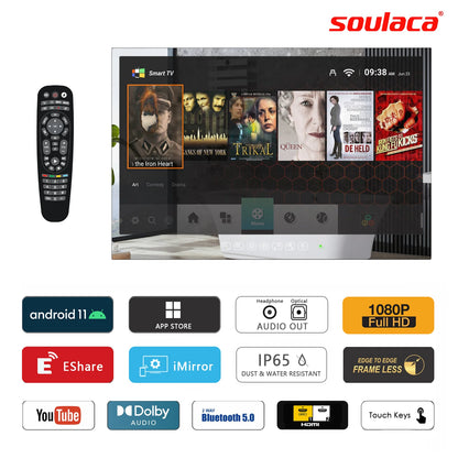 Soulaca 22inches Mirror SmartTV Waterproof 1080P HD Panel Built-in WiFi Bluetooth Android 11.0 New Model 2024 Magic LED US EU