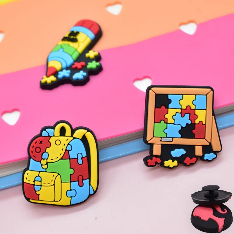 21PCS Autism Stationery  Fall Winter Shoe Charms Garden Shoe Accessories Buckle Fit Clogs Sandals Decorate kids Xmas Gifts