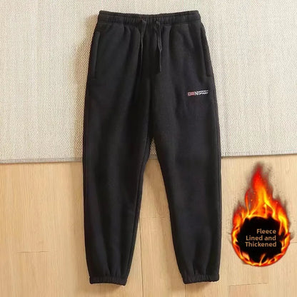 Men's Double-Sided Fleece Thickened Sweatpants Elastic Waist Casual Trousers Winter Warm Sports Leisure Pants Polyester Fiber