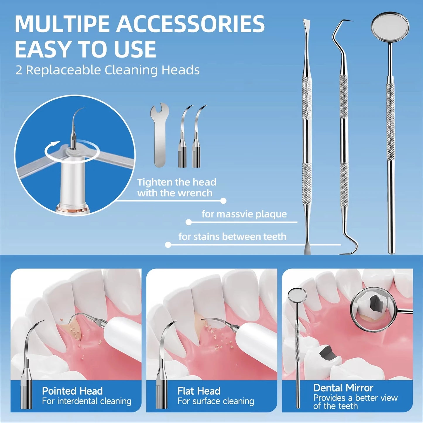 CURVY MOON Ultrasonic Plaque Remover for Teeth T4 UV Disinfection Dental Tartar Calculus Remover Teeth Cleaning Oral Care Kit