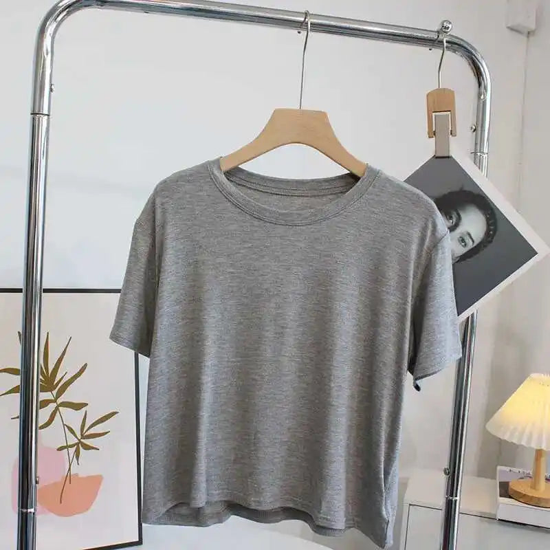 Ultra-Hand Feel Short Modal T-Shirt Women's  Summer 2025 Slimming round Neck Short Sleeve  Color Base Shirt
