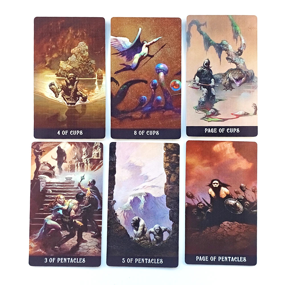 12*7cm Frazetta Fantasy Tarot in Rigid Box 80 Pcs Cards Dedicated To Frank Frazetta Printed on 350GSM Double-embossed Cardstock