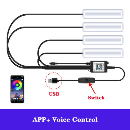 LED RGB Car Foot Ambient Light With USB Wireless Remote Voice Music APP Control Cigarette Lighter Car Footwell Lights