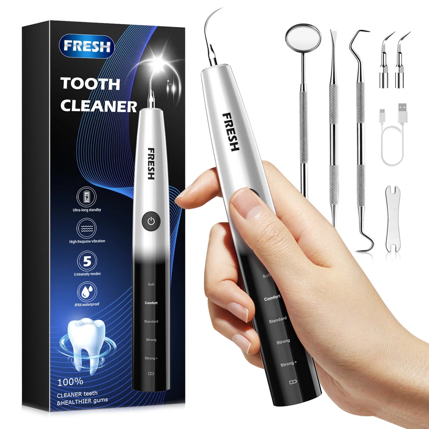 Ultrasonic Tooth Cleaner Electric Dental Scaler for Teeth Tartar Remover Calculus Plaque Cleaner 5 Modes IPX6  Oral Hygiene Kit