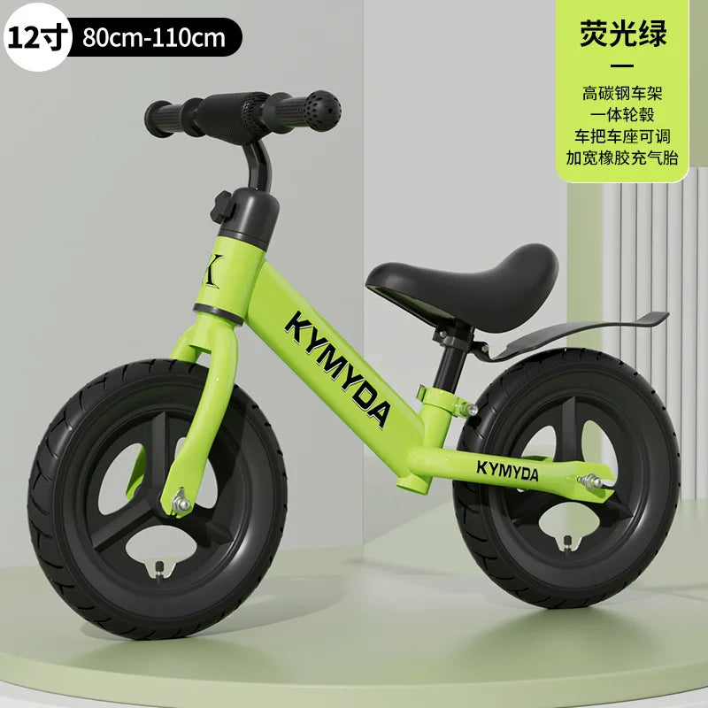 KYMIDA Balance Bike No Pedal Gliding Bike Adjustable Height High Carbon Steel Frame Integrated Hub Solid Tires Outdoor Sport
