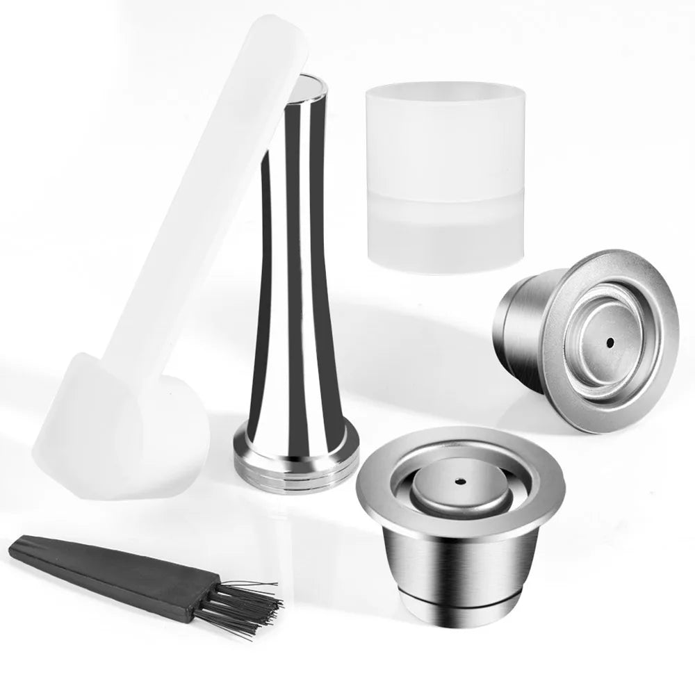 Reusable Coffee Capsule For Nespresso Espresso Crema Cups Stainless Steel Refillable Coffee Pods Filters With Tamper Dosing Ring