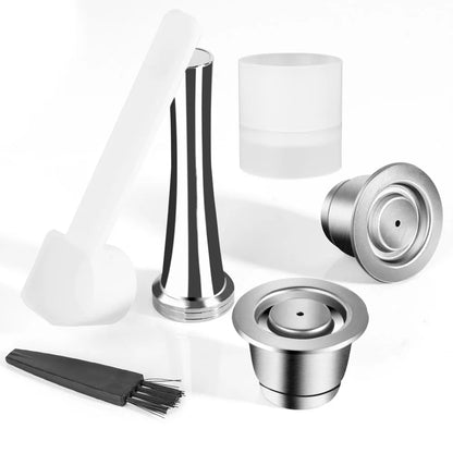Reusable Coffee Capsule For Nespresso Espresso Crema Cups Stainless Steel Refillable Coffee Pods Filters With Tamper Dosing Ring