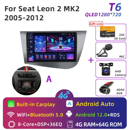 Jundof Car radio For Seat Leon 2 MK2 2005-2012 Carplay Android auto Qualcomm Car stereo Multimedia player 4G Wifi DSP 36EQ RHD