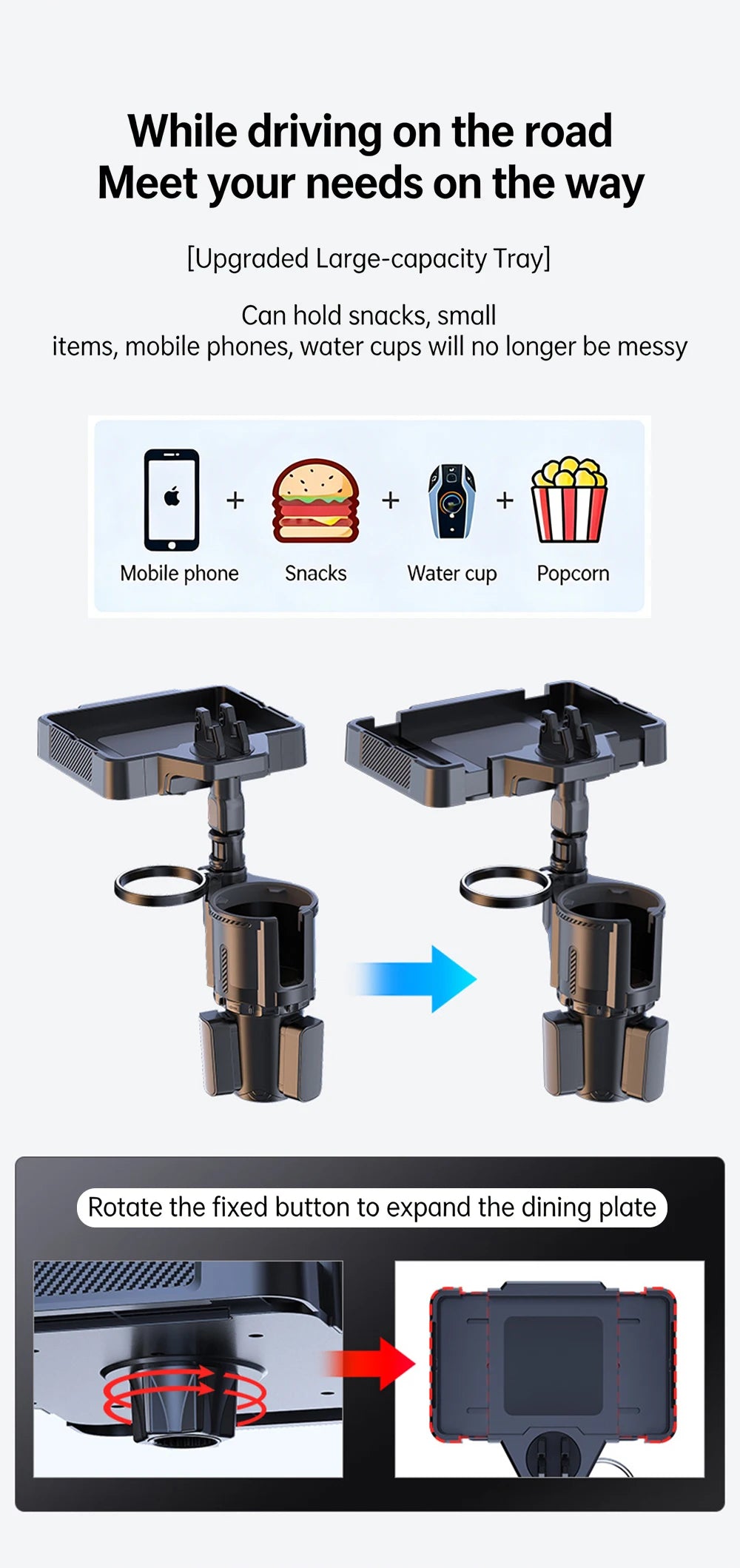Cup Holder Tray for Car Dual Cap Holder 4 In 1 Adjustable Car Cup Holder Car Drink Phone Holders Snack Tray Expander